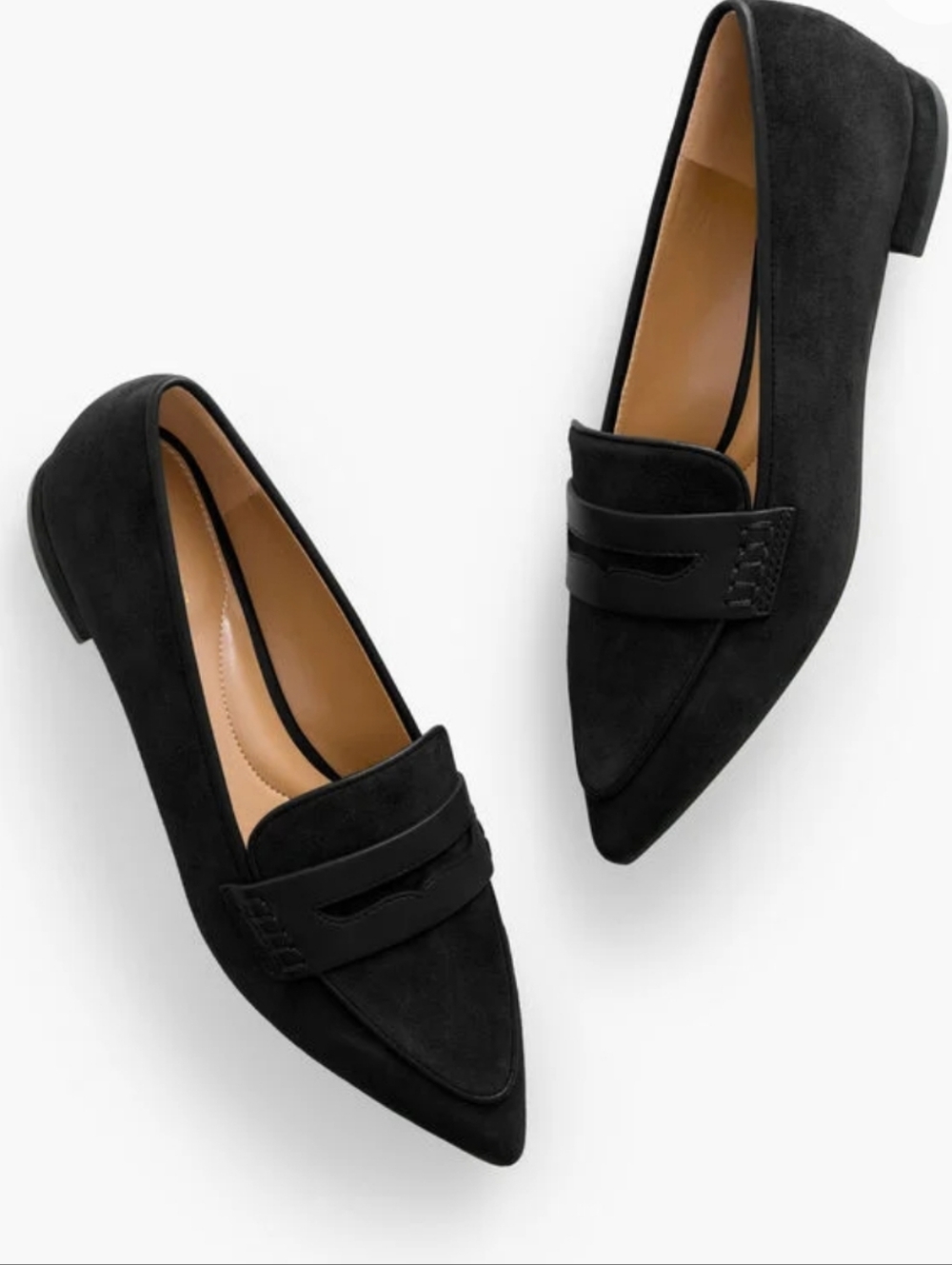 Talbots Scarlet Pointed Toe Suede Loafers Black Classic Size 7 Leather